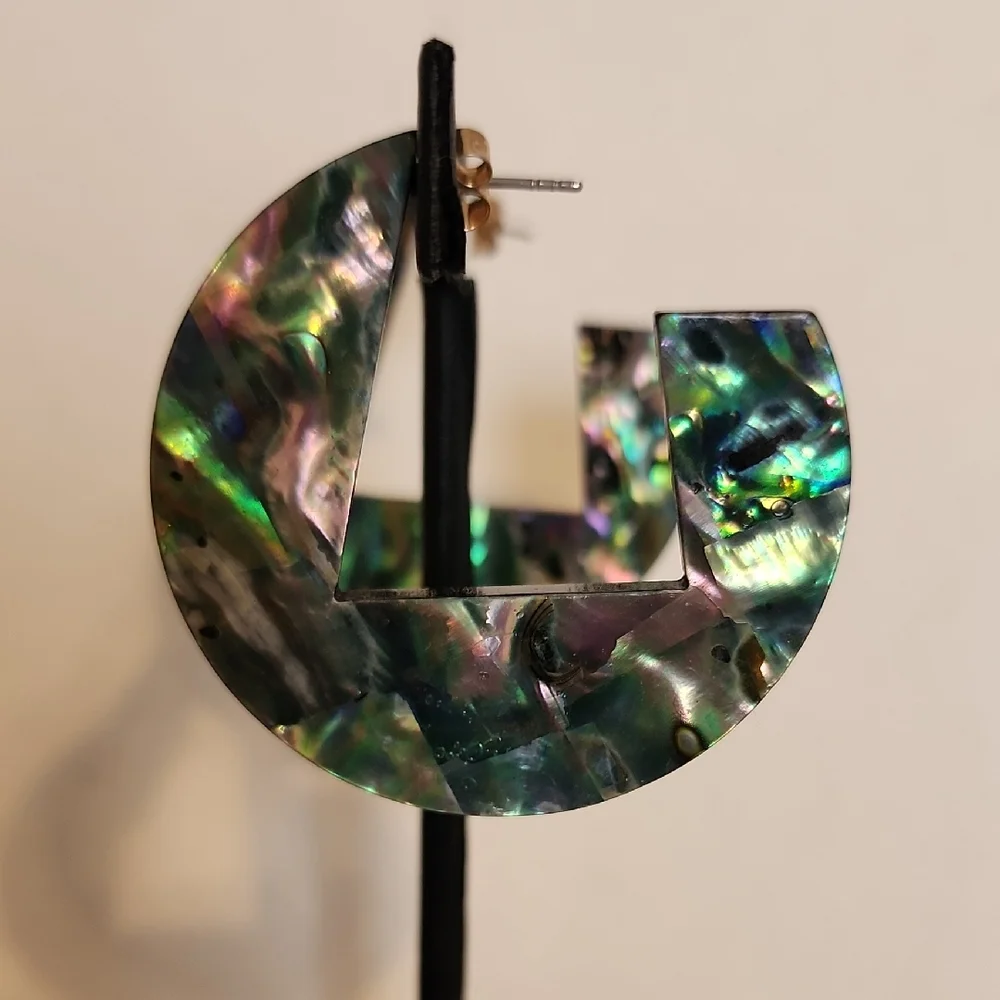 Abalone Shell Hoop Earrings - Iridescent Green